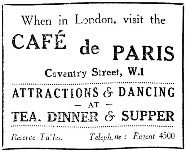 Cafe de Paris advertisement