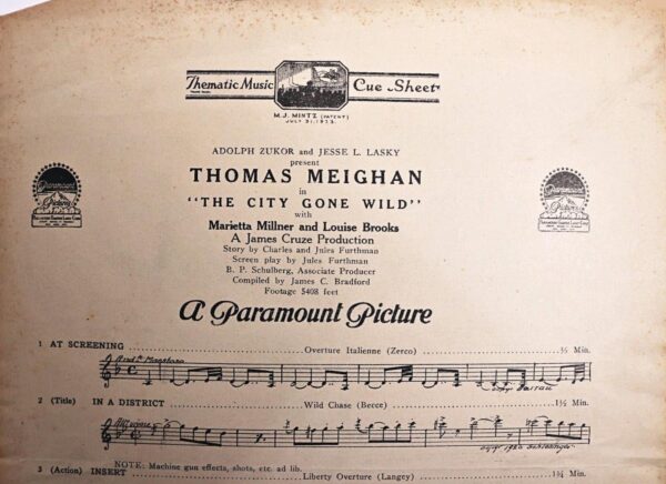 city gone wild cue sheet detail