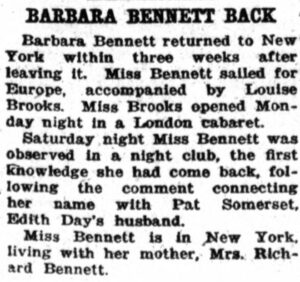 Barbara Bennett Back  newspaper article