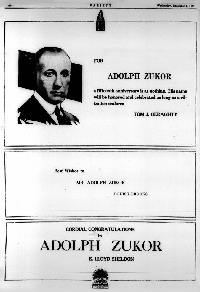 Adolph Zukor ad from Louise Brooks